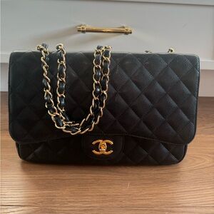 Chanel Classic Large Double Flap in Black Caviar, Gold Hardware